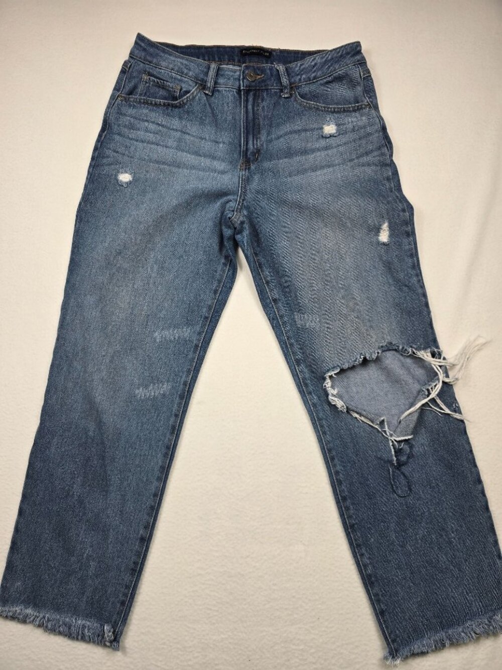 Sincerely Jules  9/29 Distressed High-Waisted Blue Denim Jeans Frayed Hem
